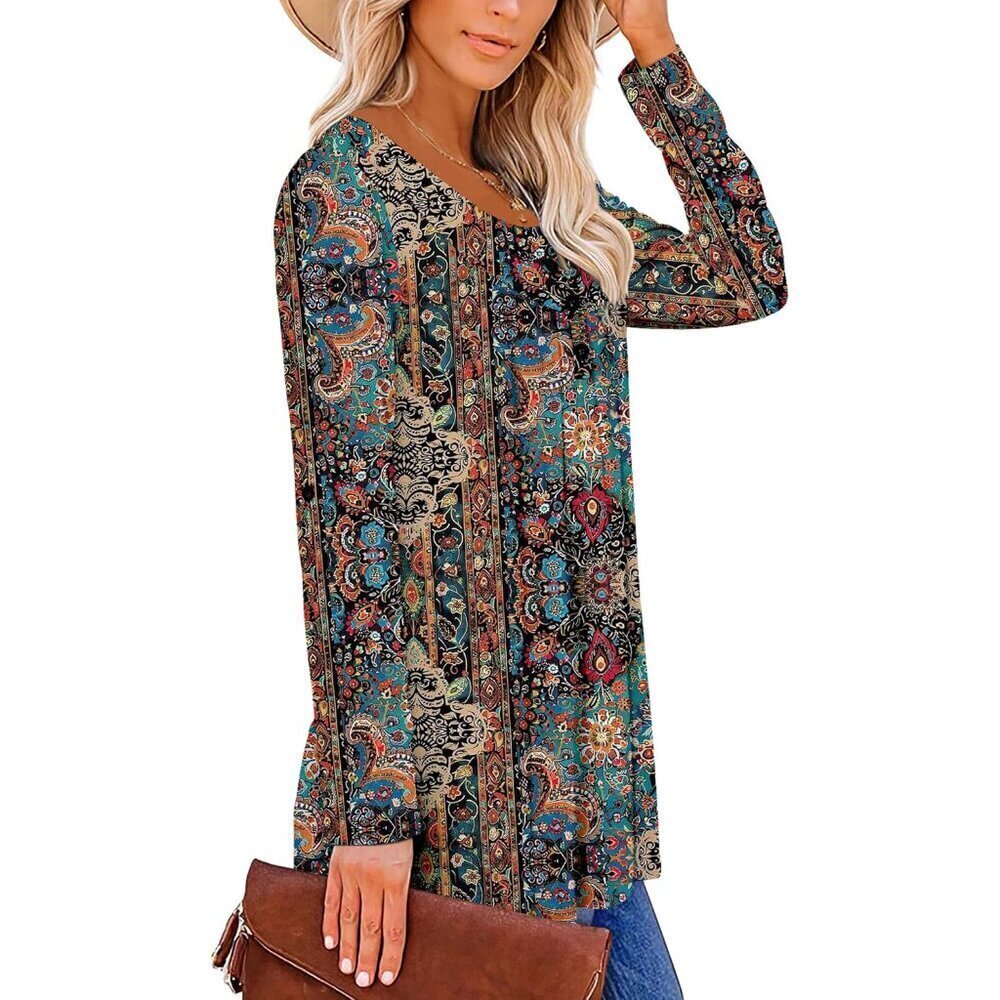 Womens Long Sleeve Tunic Tops Floral Fall Blouse Shirts - Picture 3 of 4